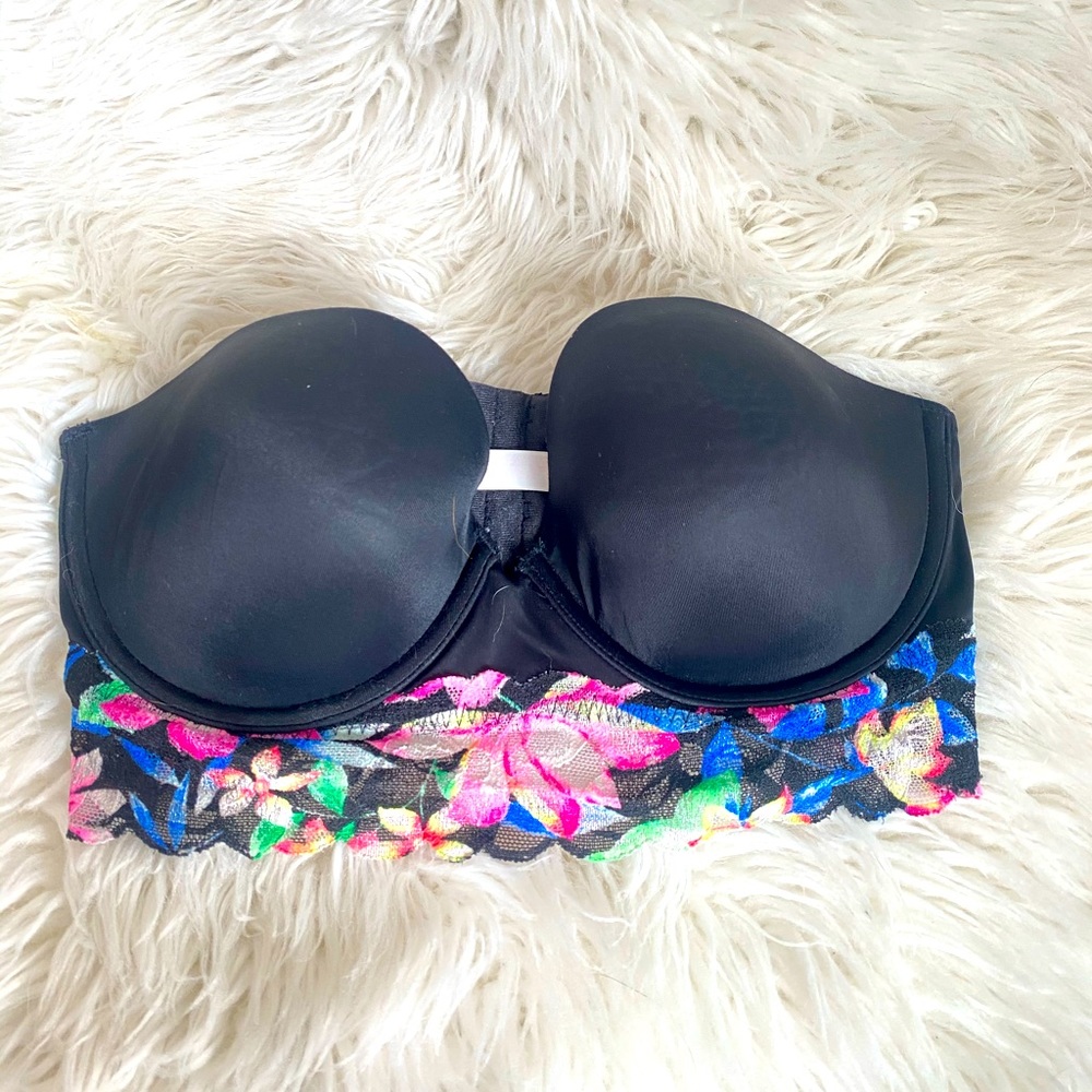 VS Pink! Strapless Long Line Demi Bra